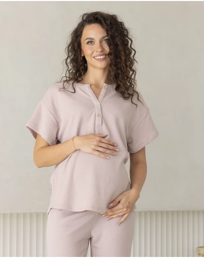 Angel Maternity - Amara Maternity Cotton Blend Lounge Top in Blush