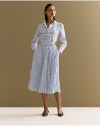 Trenery - Geo Grid Print Pull On Pleated Skirt in Cornflower Blue