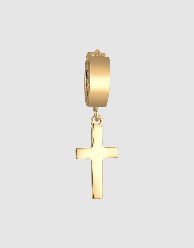Kuzzoi - ICONIC EXCLUSIVE - Earrings Men Creole Cross Single Piece in 925 Sterling Silver Gold Plated