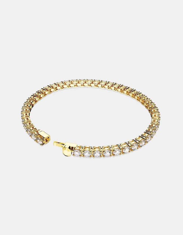 Swarovski - Matrix Tennis bracelet, Round cut, White, Gold-tone plated