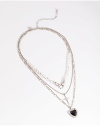 Lovisa - Silver Pearl Heart Star Layered Necklace