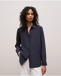 Trenery - Silk Concealed Placket Shirt in Night Sky