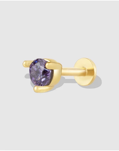 Wanderlust + Co - Birthstone Gold Flat Back Earring - Feb