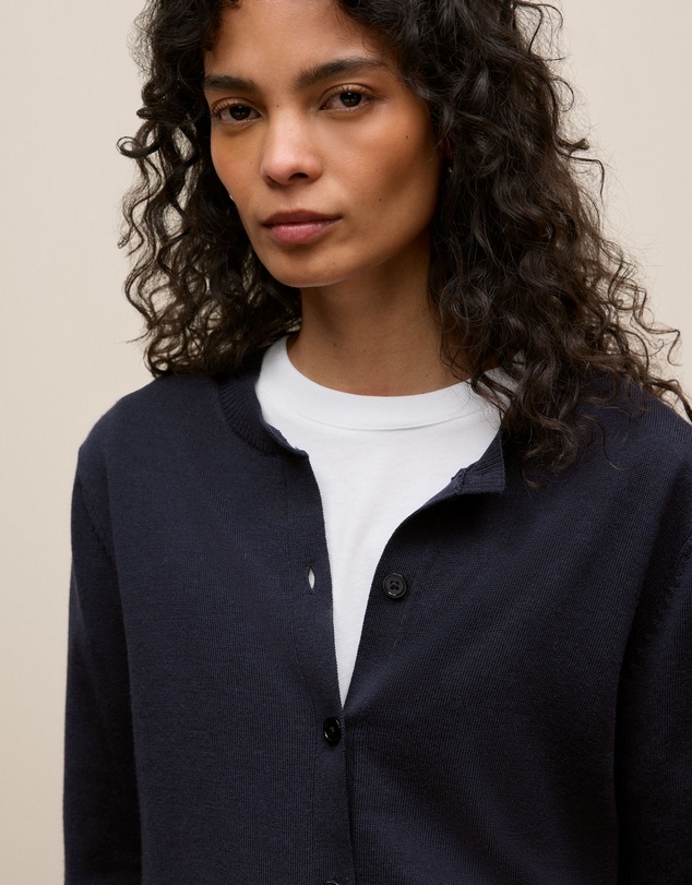 Trenery - Merino Classic Crew Cardigan in Night Sky