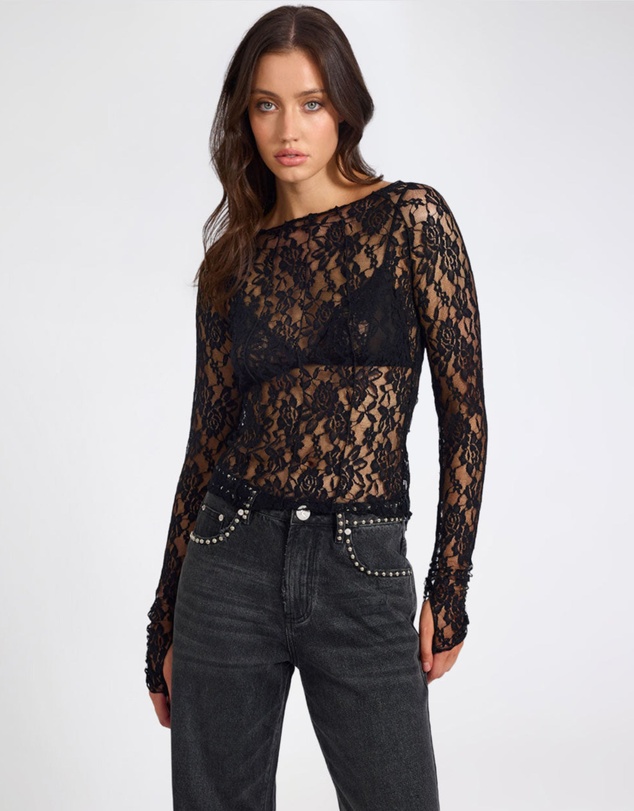 ONE TEASPOON - Wednesday Lace Long Sleeve Top - Black