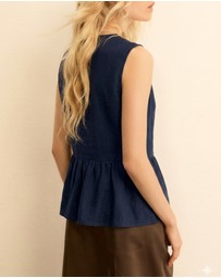 Emme - Navy Linen Blend Peplum Top