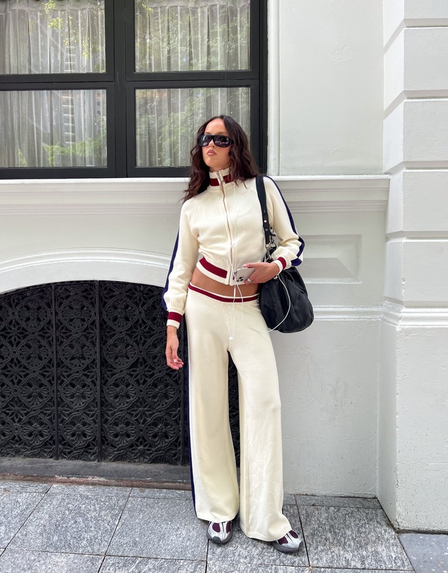 Beginning Boutique - Luna Cream Knit Jacquard Track Pants
