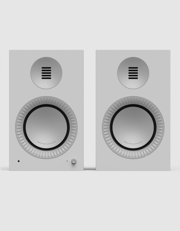 iWorld - Kanto TUK (2nd Gen) Grand 320 W Premium Powered Speaker System with Bluetooth 5.4, Dual RCA and USB-C Inputs, Matte White w/ Aluminum