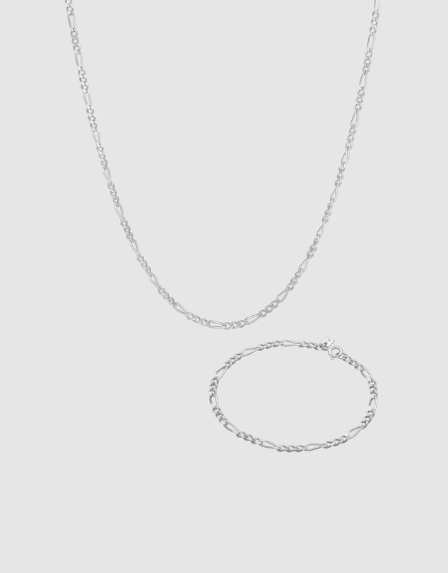 Kuzzoi - ICONIC EXCLUSIVE - Figaro Necklace and Bracelet Set in 925 Silver