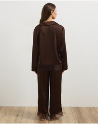 Atmos&Here - Pearl Lace Trim Long Sleeve Satin Pyjama Set