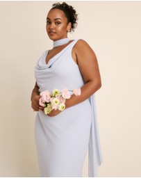 Six Stories - Plunge Cowl Front Chiffon Bridesmaid Dress with Neck Scarf