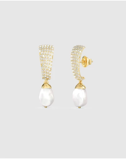 GUESS - GUESS Ladies Gold-Tone 32mm Pearly Pave Pendants