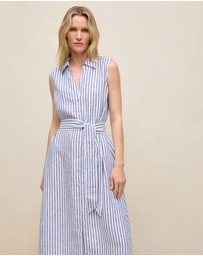 Trenery - Yarn Dyed Linen Stripe Sleeveless Shirt Dress in Vivid Blue