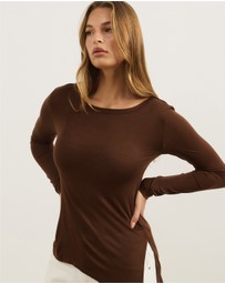 Atmos&Here - Wool Blend Asymmetrical Hem Long Sleeve Top
