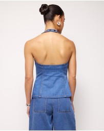 AERE - Clio Denim Halter Top