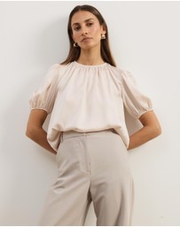 Atmos&Here - Everly Satin Puff Sleeve Blouse