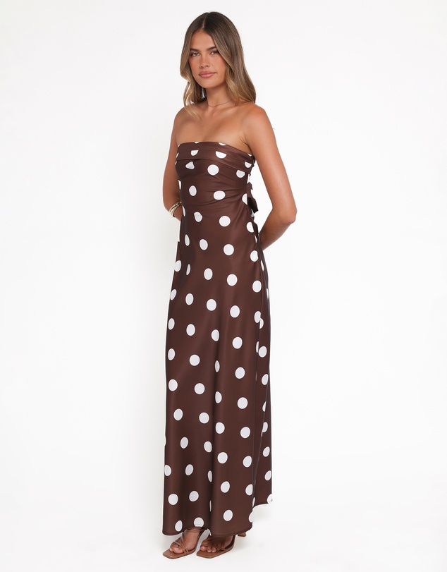 Petal & Pup - Remmie Strapless Maxi Dress - Brown Polka Dot