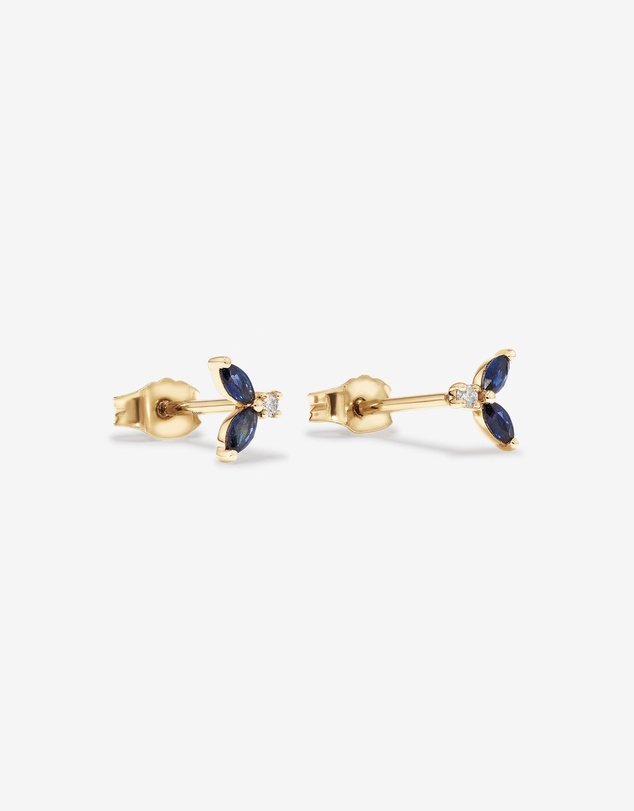 Michael Hill - Round Diamond and Marquise Blue Sapphire Gemstone Stud Earrings in 10kt Yellow Gold