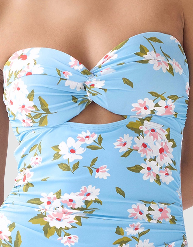 Kate Spade - Spring Daisies Twist Top Removable Strap Bandeau Swimsuit