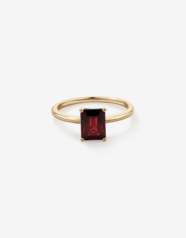 Michael Hill - Emerald Cut Red Garnet Gemstone Solitaire Ring in 10kt Yellow Gold
