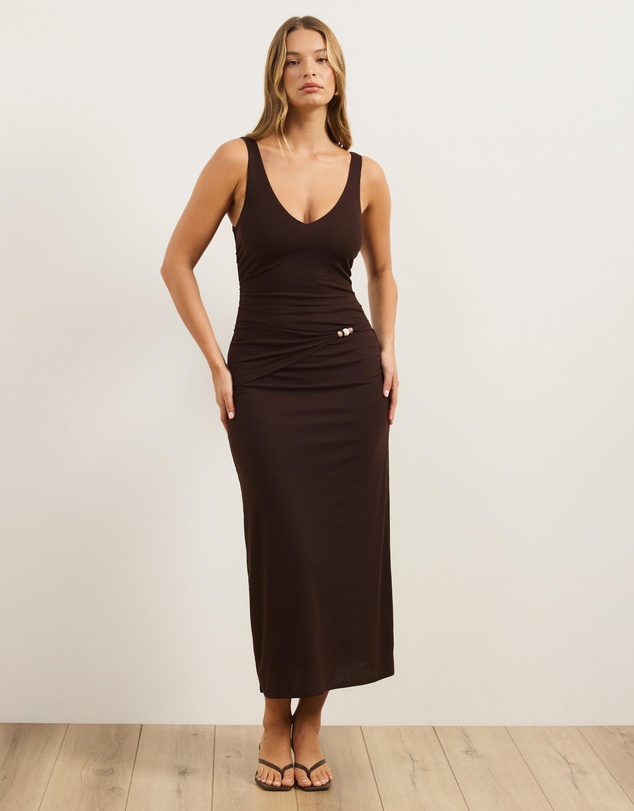 Atmos&Here - Veronica V-Neck Rib Jersey Midi Dress