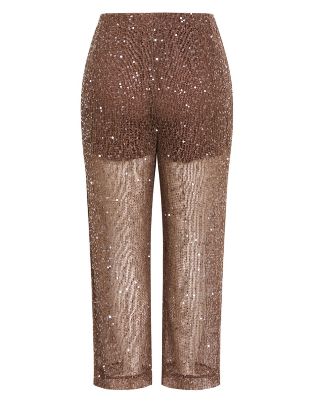 City Chic - Plus size Starlit Sequin Pant - mocha