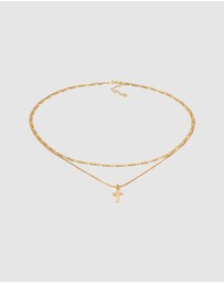 Elli Jewelry - Necklace Choker Layer Cross Filigree with Zirconia in 925 Sterling Silver Gold Plated