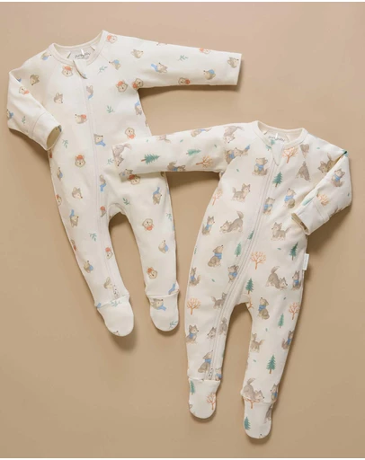Purebaby - 2 Pack Zip Growsuit -Kids-Babies