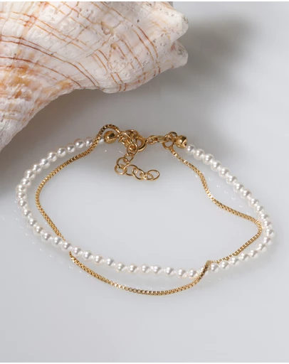 Elli Jewelry - Shell Pearl Layer Bracelet in Gold-Plated 925 Silver