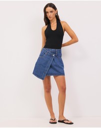 Calli - Wrap Denim Mini Skirt