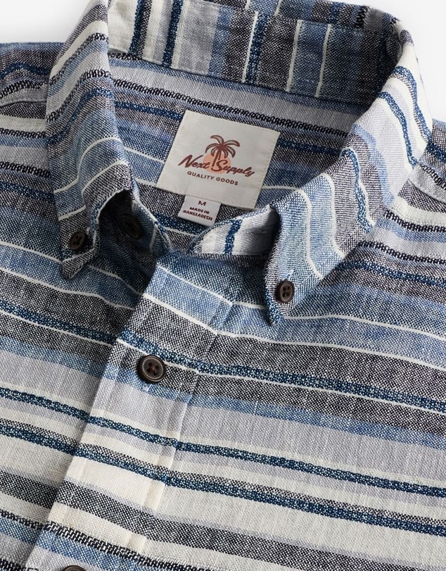 NEXT - Linen Blend Horizontal Stripe Short Sleeve Shirt