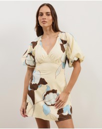 Atmos&Here - Kelly Linen Blend Puff Sleeve Mini Dress