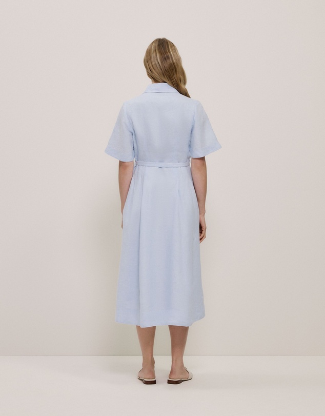 Trenery - Linen Belted Short Sleeve Shirt Dress in Ice Blue