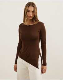 Atmos&Here - Wool Blend Asymmetrical Hem Long Sleeve Top