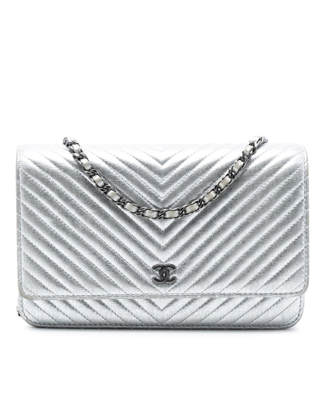 Pre-Loved by Azura Reborn - Pre-Loved CC Chevron Metallic Lambskin Wallet On Chain