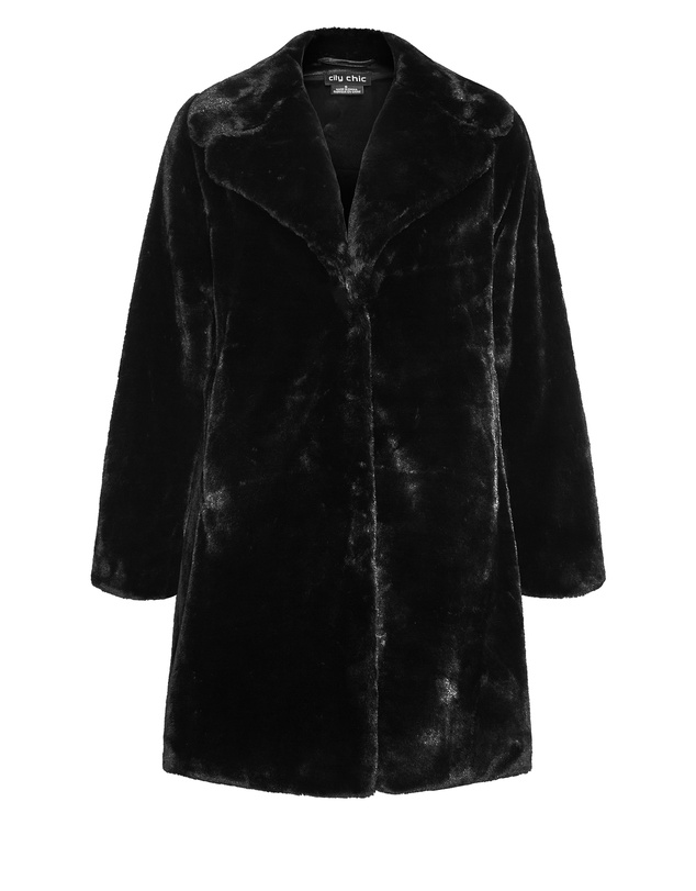 City Chic - Plus size Remi Faux Fur Coat - black