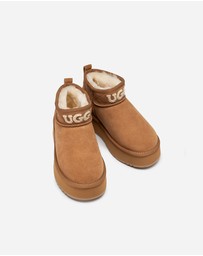Ozwear Connection Uggs - Ugg Classic Platform Knit Logo Matelassé Ultra Mini Boot