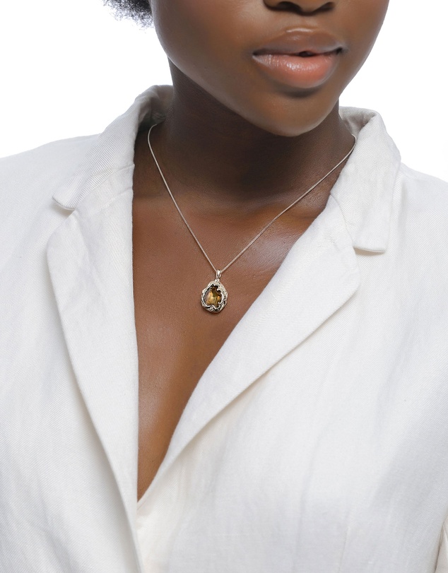 Elli Jewelry - Amber Lava Pendant Necklace in 925 Silver