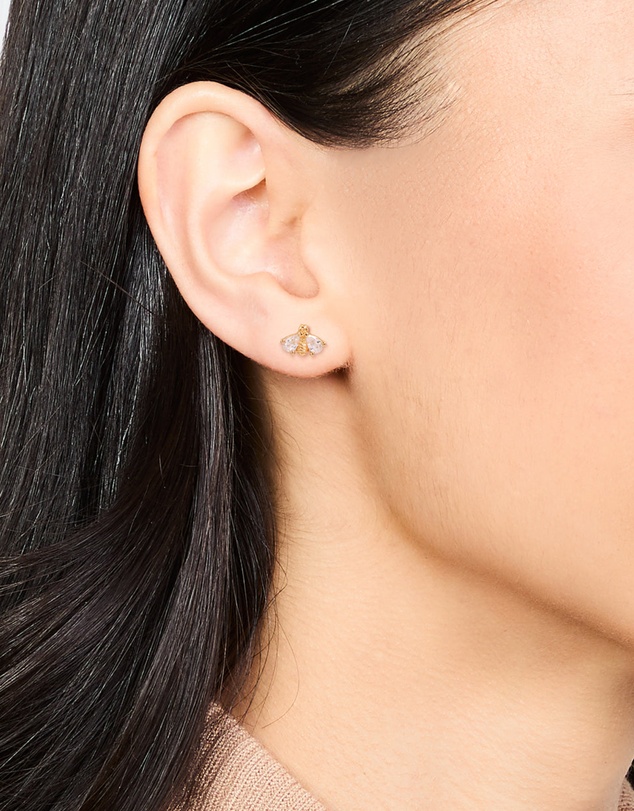 Lovisa - Gold Plated Surgical Steel Double Bee Cubic Zirconia Flat Back Studs