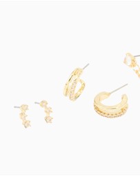 Lovisa - Gold Plated Cubic Zirconia Celestial Hoop & Chain Drop Earrings 4-Pack