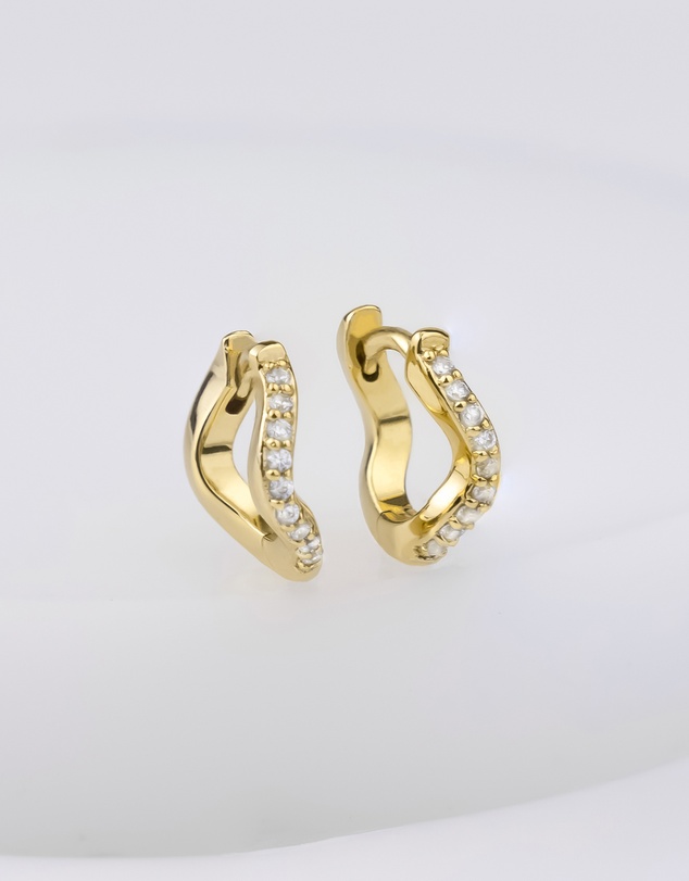 Wanderlust + Co - Scallop Pave Gold 8mm Baby Huggie Earrings
