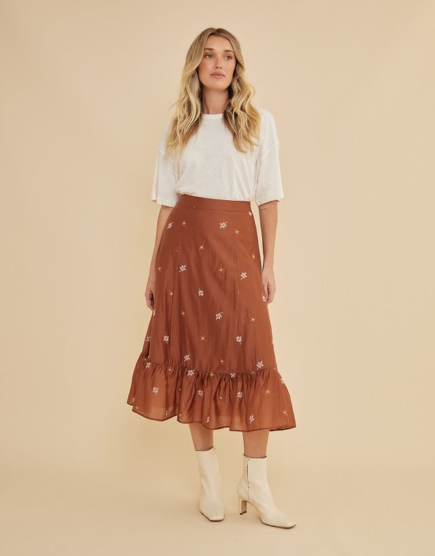 Amelius - Monique Cross Stitch Midi Skirt
