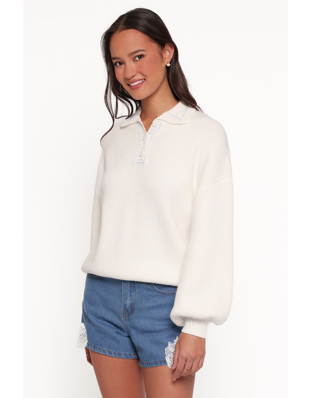 Petal & Pup - Tamara Collared Sweater - White