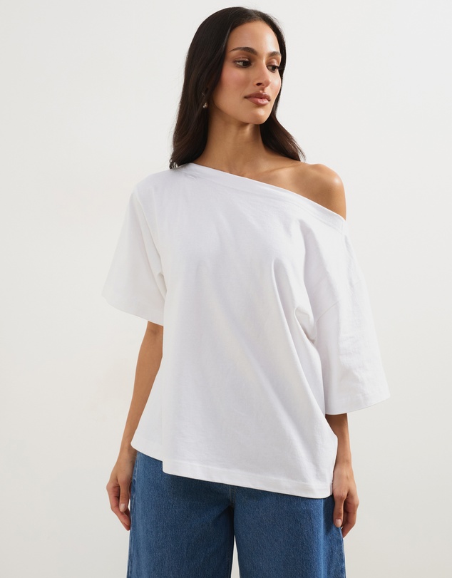 Atmos&Here - Sadie Oversized Cotton Boat Neck T-Shirt
