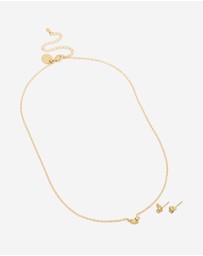 Lovisa - Waterproof Gold Plated Stainless Steel November Green Cubic Zirconia Birthstone Necklace & Earrings Set
