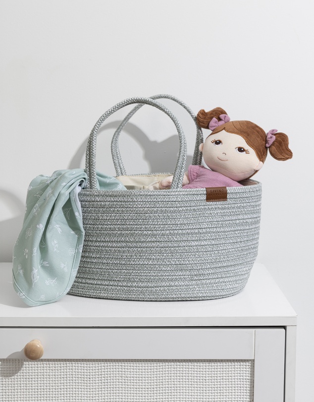 Living Textiles - Cotton Rope Storage Caddy with Divider - Sage
