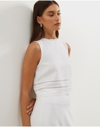 Atmos&Here - Linen Blend Lace Trim Top