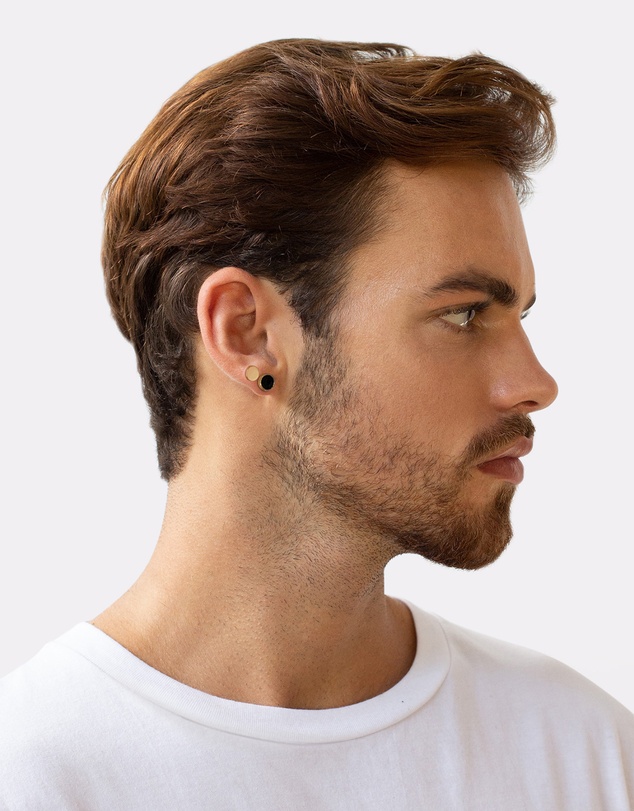 Kuzzoi - ICONIC EXCLUSIVE - Earrings Men Set Stud Circle Geo with Enamel in 925 Sterling Silver Gold Plated