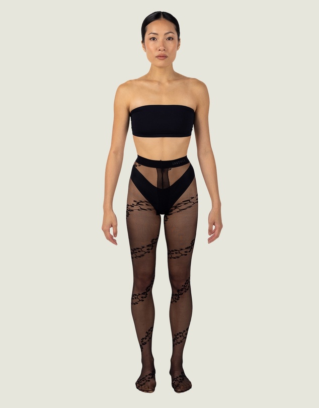 INSTOCK - Love — 40 Denier Sheer Black Tight w/ Flocked Vine Pattern