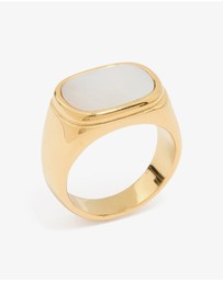 Lovisa - Waterproof Gold Plated Stainless Steel Square Semi Precious Moon Stone Signet Ring